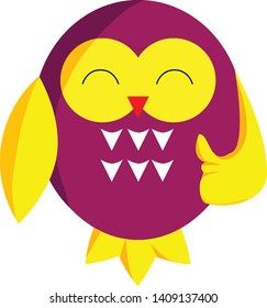 Purple owl cartoon character. Vector illustration. For teaching media, making books for children.