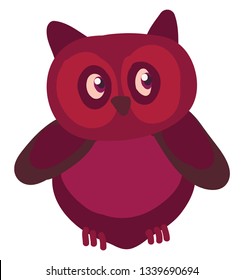 A purple owl with short hands looking sideways vector color drawing or illustration