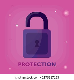 purple padlock poster with protection lettering