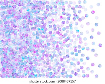 Purple paillettes confetti scatter vector illustration. Elegant flickering bead elements holiday glitter flatlay. Holiday confetti placer lustering texture.