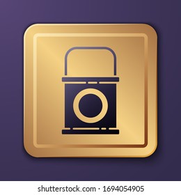 Purple Paint bucket icon isolated on purple background. Gold square button. Vector Illustration