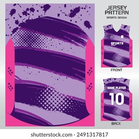 purple painted polka dots pattern design, illustration, textile background for sports t-shirt, football jersey shirt mockup for football club. consistent front view