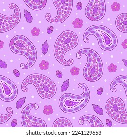 purple paisley seamless pattern. floral print in vintage style. good for fabric, fashion, wallpaper, dress, kimono, pajama, background.