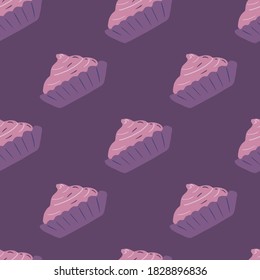 Purple palette basket cream artwork seamles doodle pattern. Delicious simple cupcake ornament. Food backdrop. Great for fabric design, textile print, wrapping, cover. Vector illustration.