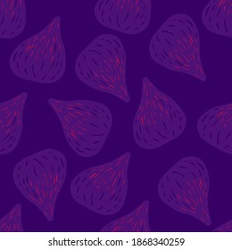 Purple palette seamless pattern with figs abstract shapes. Food fruit backdrop in mono color. Designed for fabric design, textile print, wrapping, cover. Vector illustration.