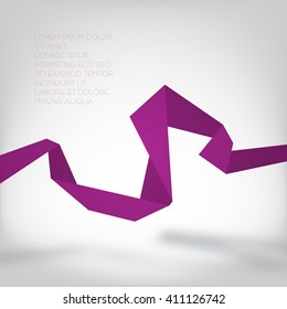 Purple paper abstract curve on a white background with shadow and space for text