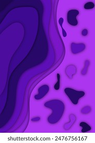 Purple paper art cartoon abstract waves. Paper cut background. Modern origami design template. Vector illustration. 