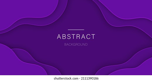 Purple Paper Cut Background. Violet Wavy Modern Design. Papercut Pattern in Curve Abstract Geometry Shape. Origami Art. Wallpaper, Template, Layout for Web. Vector Illustration.