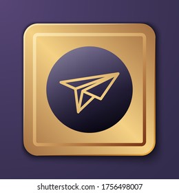 Purple Paper plane icon isolated on purple background. Paper airplane icon. Messenger concept. Gold square button. Vector Illustration