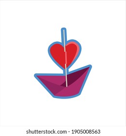 purple paper ship with red love decoration for happy valentines day digital design graphic 2d hd illustration