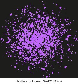 Purple particle burst. Central explosion vector. Dust splash shape. Abstract energy form.