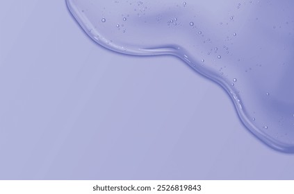 Fundo pastel roxo com textura de gel no canto para a apresentação de produtos de cuidados do rosto e do corpo. Ilustração realista do vetor 3d da água do soro da umidade da beleza ou borda de creme cosmético líquido.