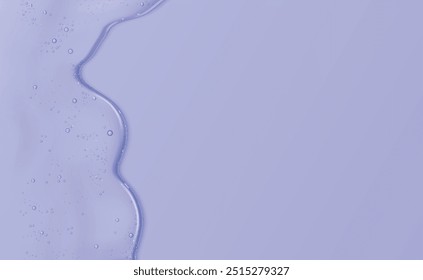 Purple pastel background with side border of transparent gel texture and empty space for text. Realistic 3d vector bg with liquid cosmetic serum cream or cleansing jelly lotion for skincare product ad