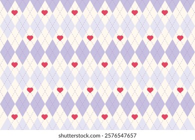 Purple pastel gingham checkered with love decorative pattern