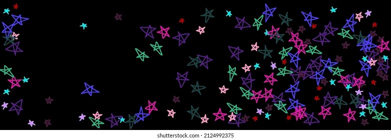 Purple Pastel Naive Red Vivid Chaotic Bordo Lavender Sky Background. Stars Mint Multicolor Green Colorful Childish Black Background. Kids Pink Dark Night Violet Bright Vibrant Handdrawn Stars.