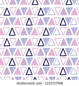 Purple pastel tribal triangles repeat pattern design. Great for folk modern wallpaper, backgrounds, invitations, packaging design projects. Surface pattern design.