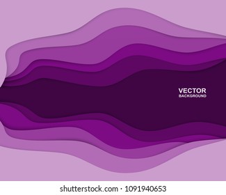 Purple pastel waves paper art style. abstract background design with shadows. Vector