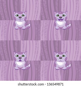 Purple pattern with cute cats and squares