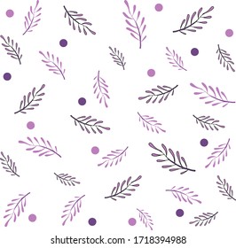 purple pattern with leaves and dots on a white background