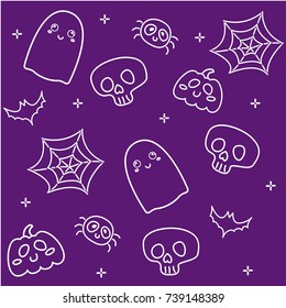 Purple pattern with skull, bat, spider, spiderweb, pumpkin and ghost