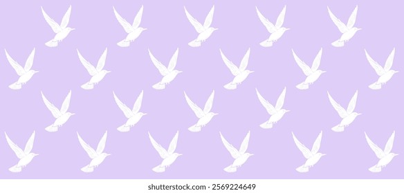 Purple pattern with white silhouette of birds flight background