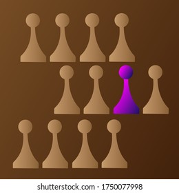purple pawn stands out among the rest on a brown background object for the popular board game wallpaper for design