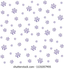 Purple paws pattern, background vector illustration