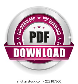 Purple pdf download badge with ribbon on white background