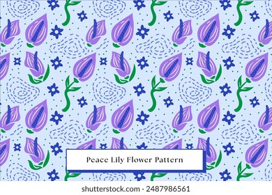 purple peace lily flower floral pattern seamless. seamless small flower pattern in flat design style. hand drawn flower texture pattern illustration for paper, cover, fabric and packaging