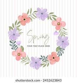 purple peach floral watercolor wreath