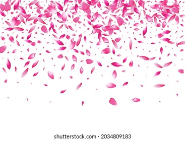 Purple Peach Petal Vector White Background. Color Floral Sakura Petal Banner. Apple Petal Summer Illustration. Japan Cherry Petal Design.