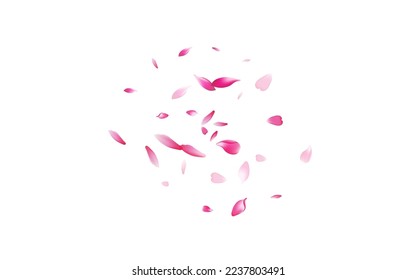 Purple Peach Petal Vector White Background. Pastel Fly Lotus Petal Backdrop. Cherry Petal Fall Template. Wedding Flower Petal Design.