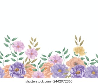 Purple and Peach Rose Watercolor Flower Background