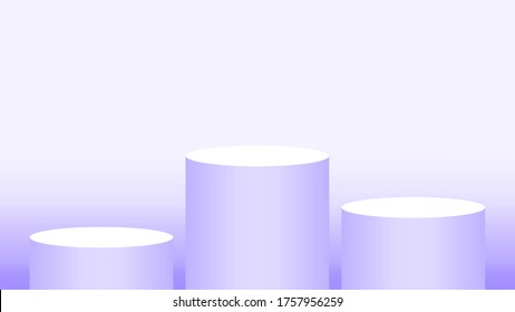 purple pedestal cylinder circle for cosmetics showcase, podium circle stage purple pastel soft color 3 steps, platform steps for advertising, podium round three layers of product display, copy space