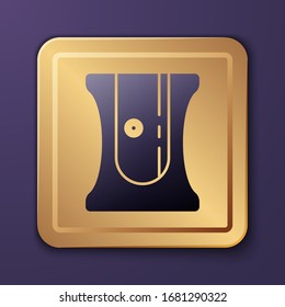 Purple Pencil sharpener icon isolated on purple background. Gold square button. Vector Illustration