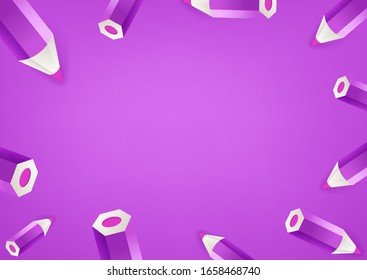 Purple pencils wallpaper. Social media message vector background. Copy space for a text