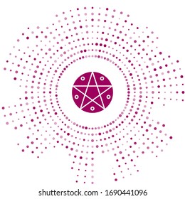 Purple Pentagram in a circle icon isolated on white background. Magic occult star symbol. Abstract circle random dots. Vector Illustration