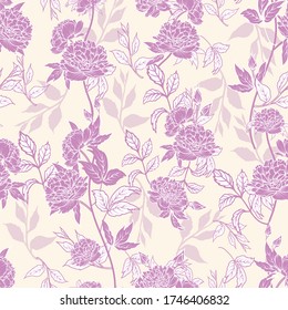purple peony flower leaf stem purple gradient ivory background design