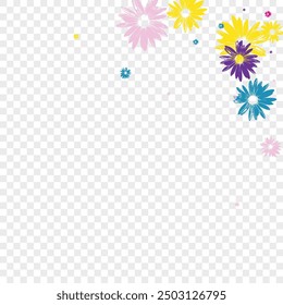 Purple Petal Background Transparent Vector. Plant Holiday Tile. Green Gerbera Flourish. Spring Card. Scribble Multi-colored Garden.
