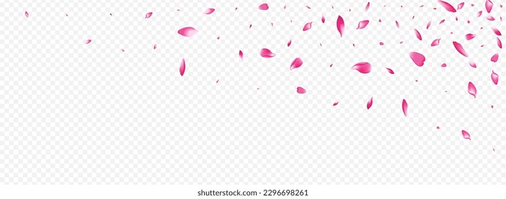 Purple Petal Vector Panoramic Transparent Background. Heart Rain Backdrop. Apple Beauty Cover. Rosa Flying Congratulation. Light Blooming Romance Texture.