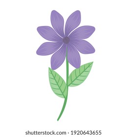 diseño de ilustración vectorial de icono de resorte con flores y hojas de pétalos púrpuros