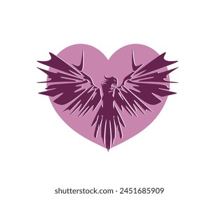 PURPLE PHOENIX BIRD AND LOVE ICON, silhouette of great abstract bird vector illustrations