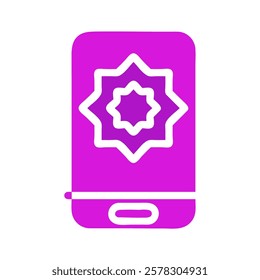 Purple phone with white star design on screen display