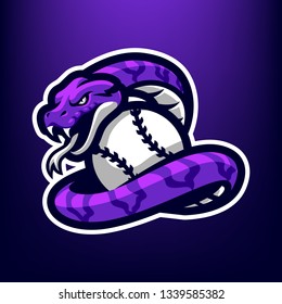 Purple Phyton Snakes for esport and sport mascot logo isolated on dark Purple Background