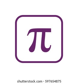 Purple Pi vector icon. White button