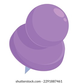 Purple pin icon cartoon vector. Paper push. Note school