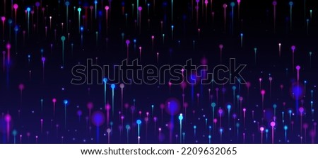Purple Pink Blue Abstract Background. Vivid Light Pins Elements. Big Data Artificial Intelligence Ethernet Technology Wallpaper. Network Scientific Banner. Fiber Optics Social Science Light Pins.