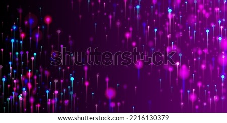 Purple Pink Blue Abstract Background. Network Scientific Banner. Vivid Light Pins Elements. Artificial Intelligence Big Data Ethernet Technology Wallpaper. Fiber Optics Social Science Light Pins.