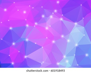 Purple pink blue abstract low poly geometric background with defocused lights