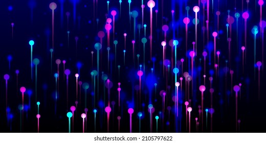 Purple Pink Blue Abstract Wallpaper. Artificial Intelligence Big Data Internet Futuristic Background. Vivid Light Nodes Particles. Network Technology Banner. Social Science Fiber Optics Light Pins.